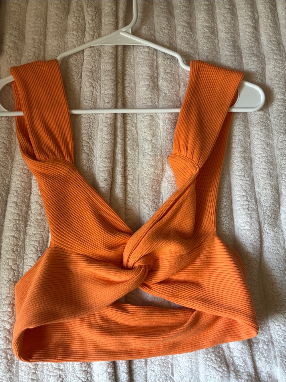 Orange Twist-Front Ribbed Crop Top
